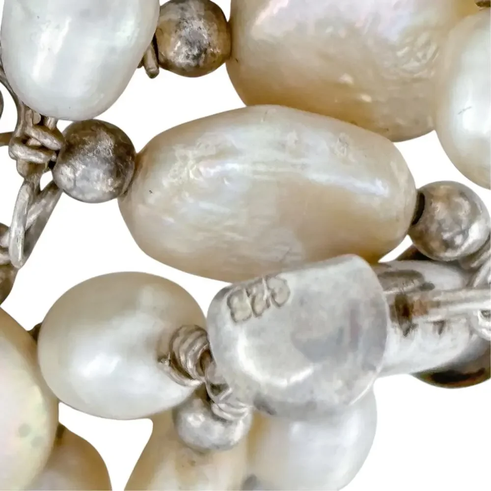 Vintage Sterling Silver 925 Freshwater Pearl Bracelet 7